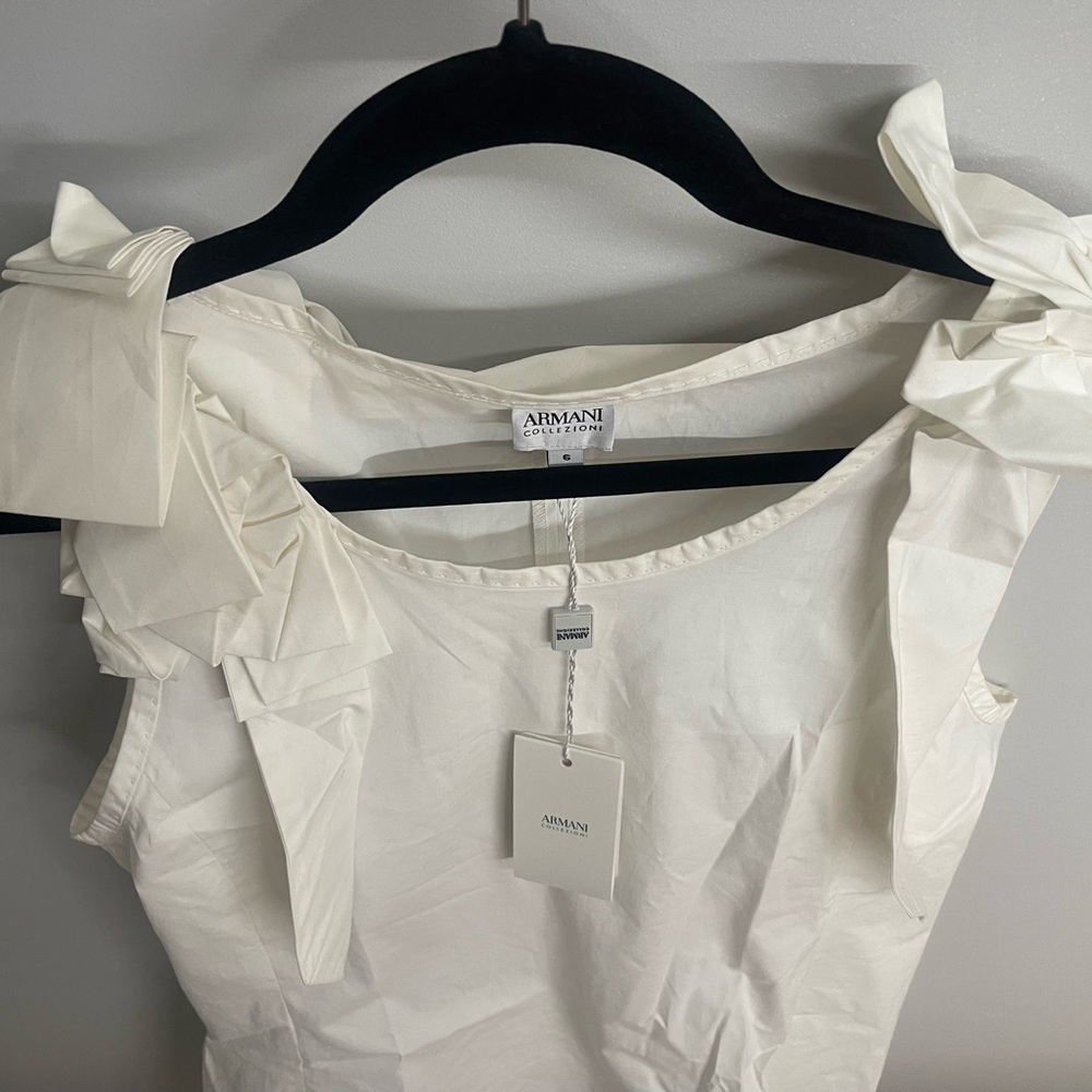NWT ARMANI White Sleeveless Blouse w/ Ribbon Accents  Size 42  $325